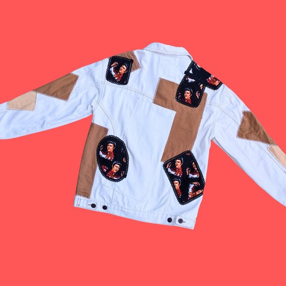 SOLD Handmade, Upcycled Elvis Presley Patchwork, Denim Jacket Size XS - Picture 3 of 4